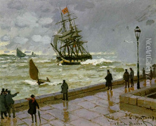 La Jetee Du Havre Par Mauvais Temps Oil Painting - Claude Monet