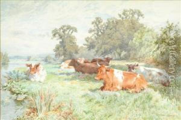 Cattle Restingby The Riverside Oil Painting - Charles Ii Collins