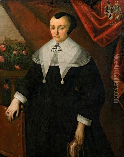 Portrat Einer Dame Vor Rosenstrauch Oil Painting - Ferdinand Bol