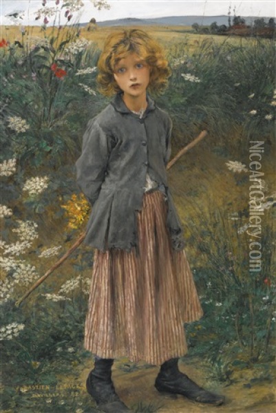 Fleur Du Chemin (la Petite Bergere) Oil Painting - Jules Bastien-Lepage