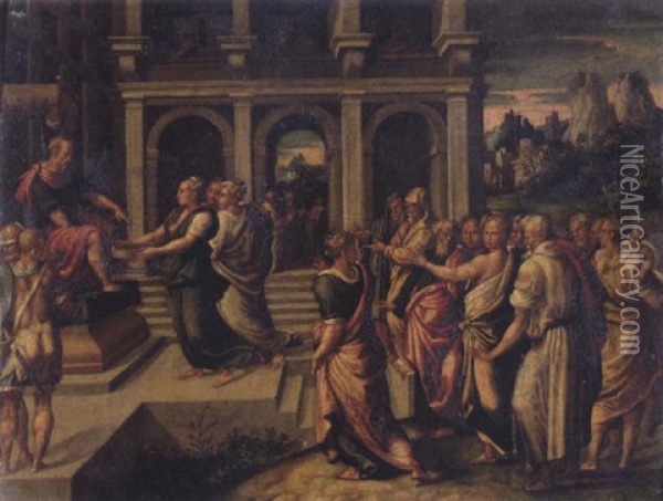 The Vestal Virgin Tuccia Presenting Herself At The Temple Oil Painting -  Girolamo da Carpi