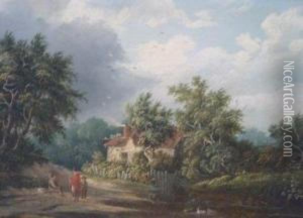 Travellers By A Cottage Oil Painting - Edward Jr Williams
