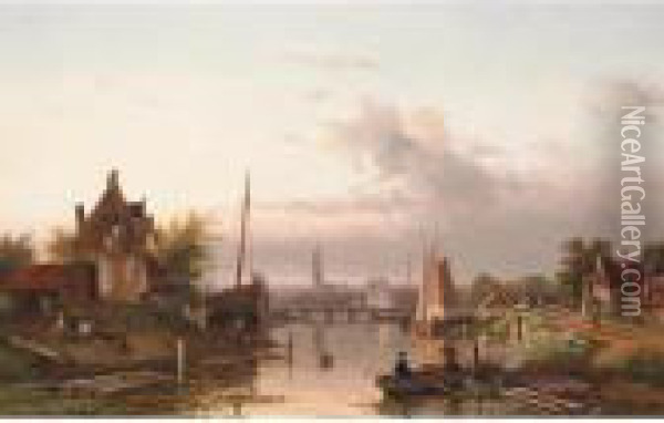 A River Crossing Near Haarlem Oil Painting - Charles Henri Leickert