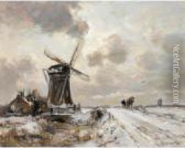 A Snow Covered Winter Landscape Oil Painting - Louis Apol