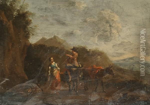 Peasants On A Track. Oil Painting - Nicolaes Berchem