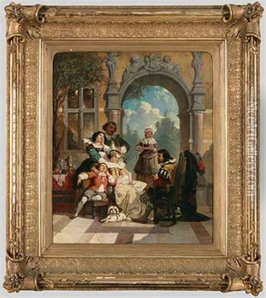 Familienszene In Barocker Innenhofidylle Oil Painting - Hendrik Frans (Henri) Schaefels