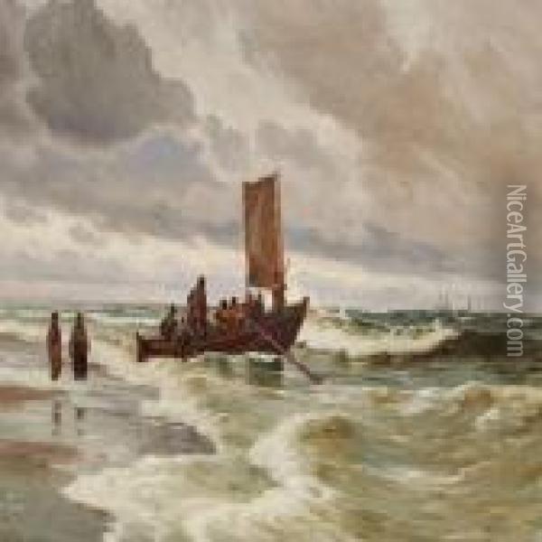 The Lifeboat Is Leaving Oil Painting - Carl Locher