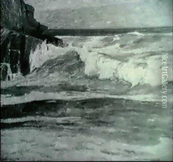 Surf Breaking On Rocks Oil Painting - Emil Carlsen