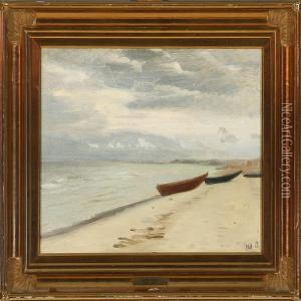 Boats On Skageb Beach Oil Painting - Michael Ancher