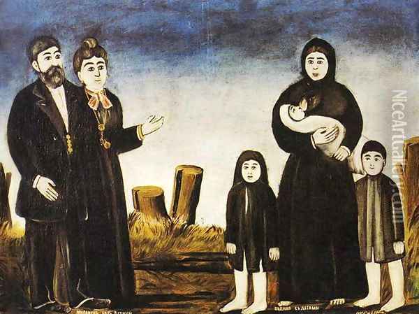Childless Millionaire and Poor Woman with Children Oil Painting - Niko Pirosmanashvili