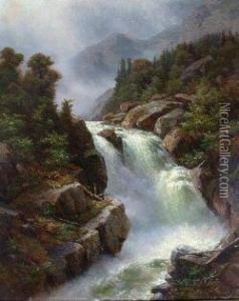 The Waterfall Oil Painting - Johann Wilhelm Lindlar
