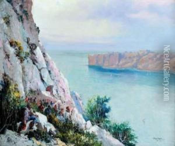 La Benediction Des Bateaux Dans La Baie De Cassis. Oil Painting - Louis Nattero