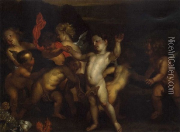 A Celebration Of The Cherubs Oil Painting - Hendrik Goltzius