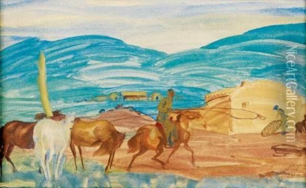 Paysage De Mongolie Oil Painting - Alexander Evgenievich Yakovlev