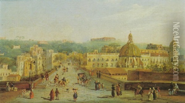 Vue Du Corso Napoleone A Naples Oil Painting - Ippolito Caffi
