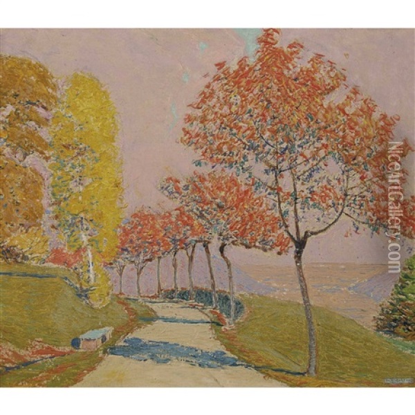Macolin. La Route Des Cerisiers Oil Painting - Jean Philippe Edouard Robert