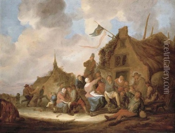 A Village Scene With Peasants Dancing And Drinking By An Inn Oil Painting - Benjamin Gerritsz Cuyp