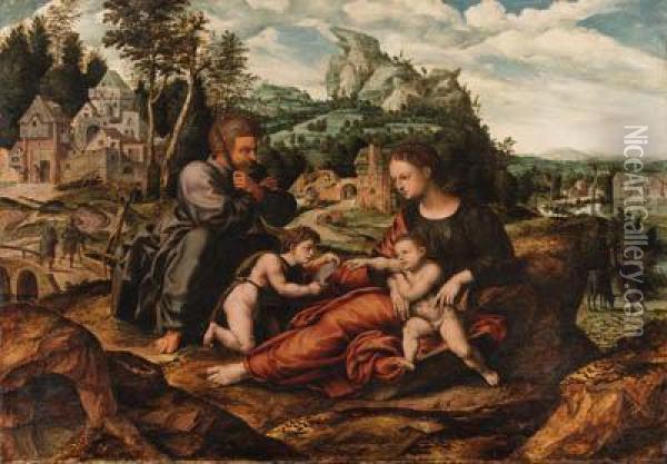 The Holy Family With The Infant Saint John The Baptist On Thereturn From Egypt Oil Painting - Jan Sanders Van Hemessen