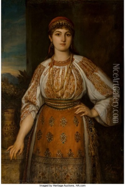 A Woman In Folk Dress Oil Painting - Gustave Gaul