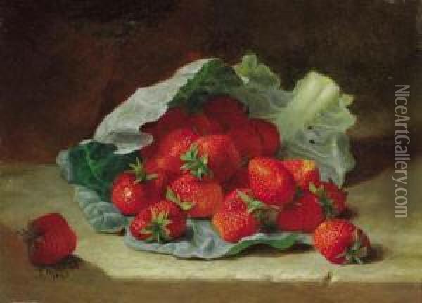 Strawberries On A Cabbage Leaf Oil Painting - Eloise Harriet Stannard