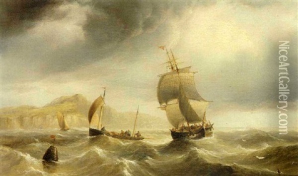 A Merchantman Off The Coast Oil Painting - Henry Redmore