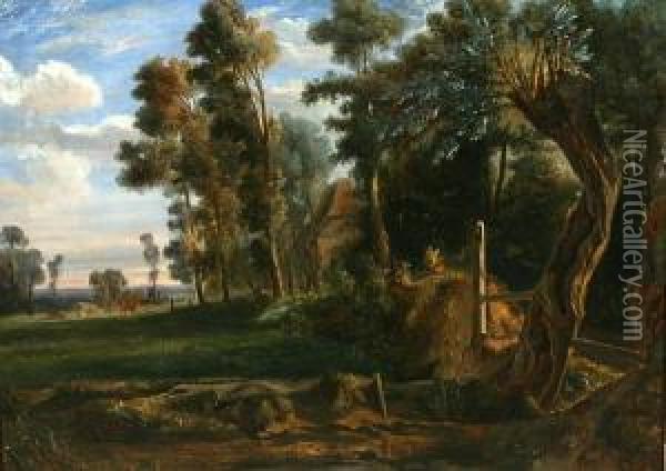 Cattle By A Woodland Cottage Oil Painting - Jules Louis Phillipe Coignet