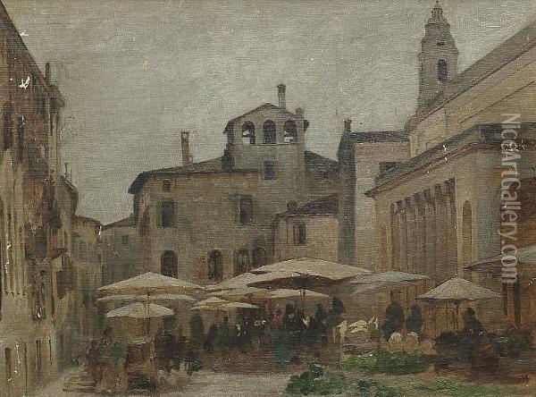 A Market In A Piazza Oil Painting - Georg Dehn