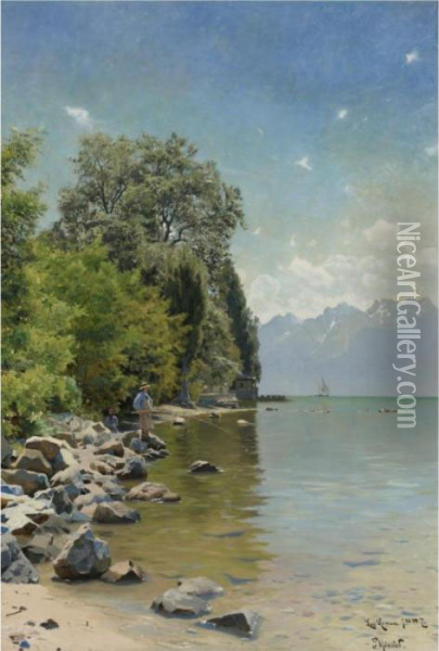 Lake Leman, Switzerland Oil Painting - Peder Mork Monsted