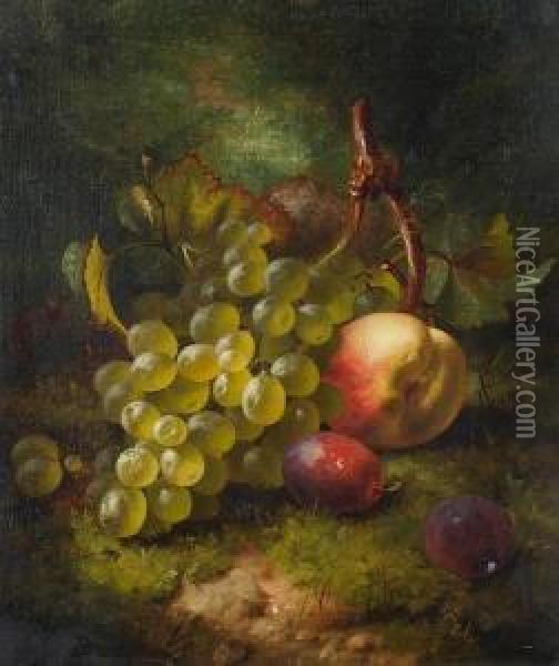 Still Life Of Flowers And Fruit On A Mossybank Oil Painting - Eloise Harriet Stannard