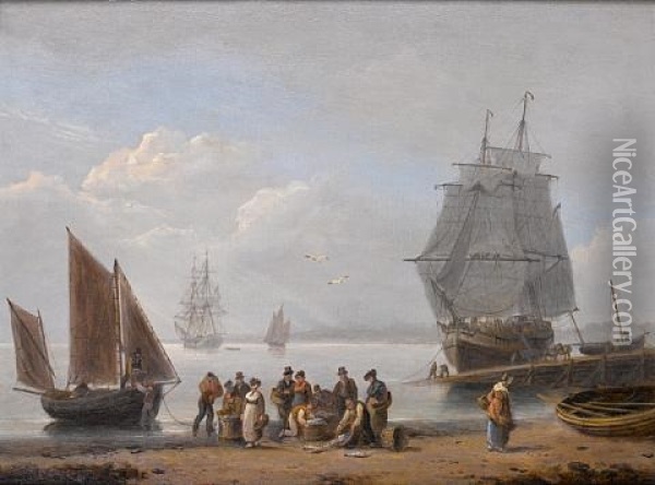 Sorting The Catch On The Foreshore Ready For Market Oil Painting - Thomas Luny