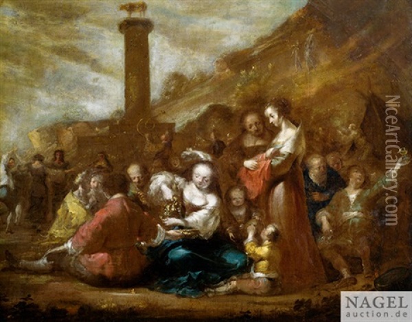 Die Israeliten Nach Dem Auszug Aus Agypten Mit Dem Goldenen Kalb Oil Painting - Januarius Johann Rasso Zick