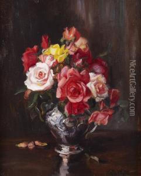 A Still Life Of Roses Oil Painting - Kate Wylie