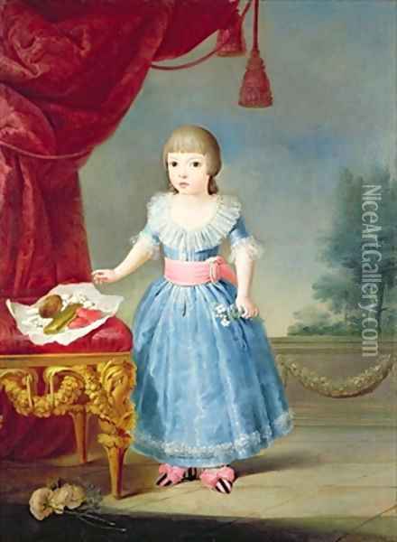 Girl in a Blue Dress by a Table of Sweetmeats Oil Painting - Antonio Carnicero