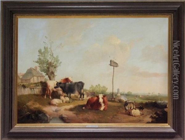 Kuhe Und Schafe An Flusslauf Oil Painting - Mark Thompson