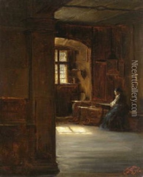 Zimmer In Schloss Taufers Oil Painting - Eduard von Gruetzner