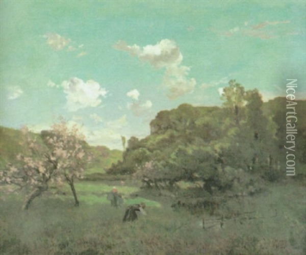 Landschaft Mit Bluhenden Obstbaumen Oil Painting - Louis Aime Japy