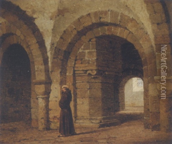 En Munk I Krypten I Canterbury Cathedral Oil Painting - Heinrich Hansen