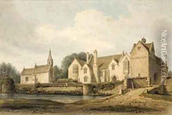 North West View of Great Chalfield House and Church, Wiltshire Oil Painting - John Chessell Buckler