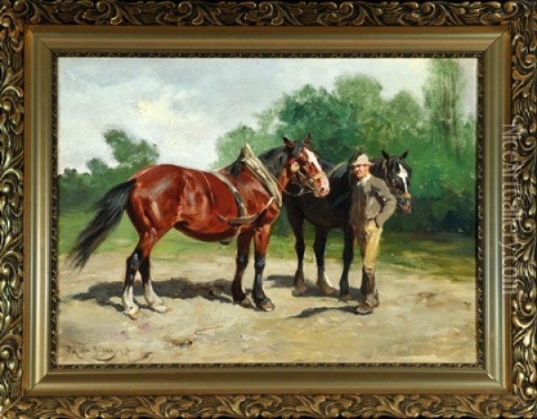 Bauer Mit Zwei Pferden Oil Painting - Julius von Blaas