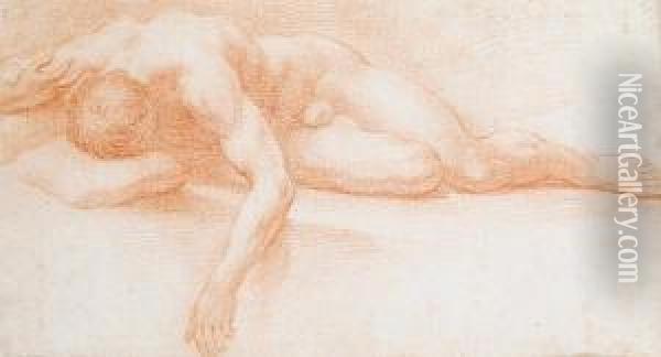 A Reclining Male Nude Oil Painting - Pietro Dandini