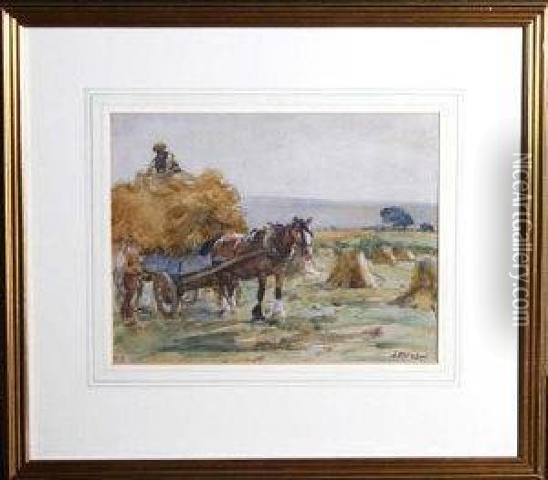 A Horsecart In A Cornfield Oil Painting - John Atkinson