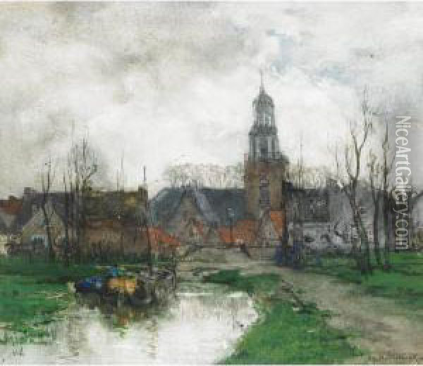 Strefkerk (cathedral Landscape); Vue De Rotterdam Oil Painting - Johann Hendrik Van Mastenbroek