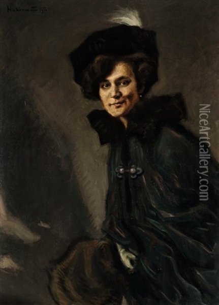 Halbfiguriges Portrait Einer Dame Mit Hut Oil Painting - Hugo von Habermann the Elder