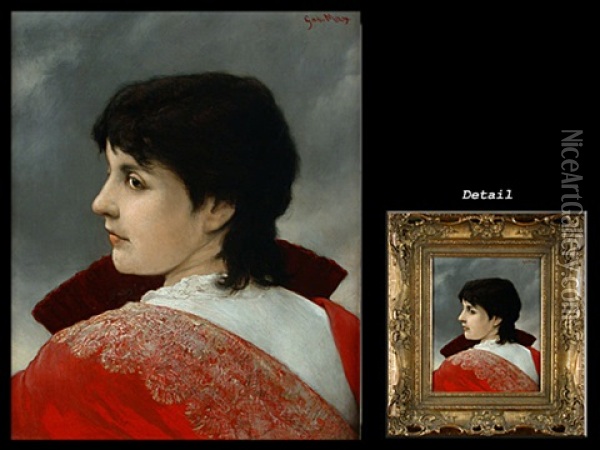 Portrait Einer Spanierin In Rotem Gewand Oil Painting - Gabriel von Max
