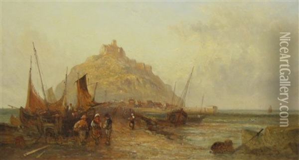 On The Causeway To St Michael's Mount, Cornwall Oil Painting - Alfred Pollentine