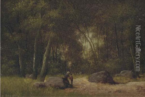 Figures In A Forest; And Another Similar Oil Painting - M. Donat