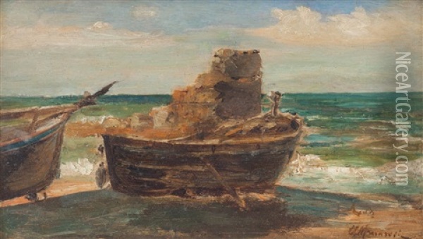 Barche A Secco Oil Painting - Ugo Manaresi