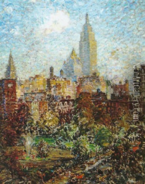 Washington Square Park Oil Painting - George Raab