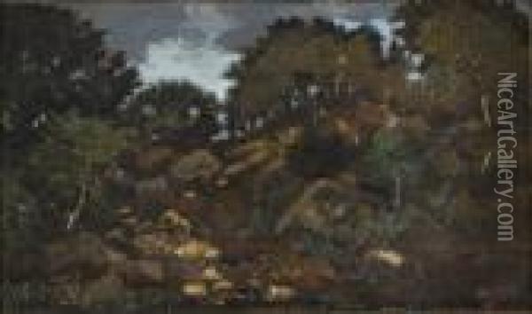 Rochers Dans La Foret De Fontainebleau Oil Painting - Antoine-louis Barye