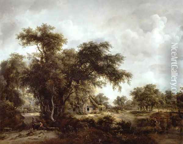 Farm in the Woods Oil Painting - Meindert Hobbema